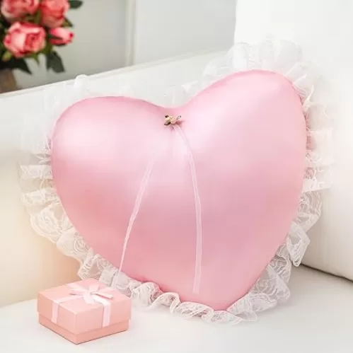 1 Pack Pink Heart Throw Pillow 13 Inch Heart Shaped Satin Pillow Aesthetic Coquette Soft Cushion for Couch Sofa Office Living Room Bed Women Lumbar Decorative Cute Home Decor Valentine‘s Day