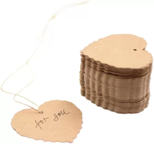 100 Pcs Heart Shape Kraft Paper Gift Tags Price Tags Crafts Hang Tags Label Tags with Jute Twine String Brown