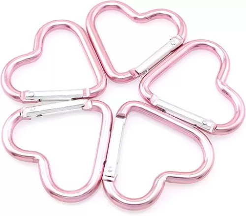 10pcs Heart-Shaped Aluminum Snap Hook Clip Key Holder, Keychain Clip (Light Pink)