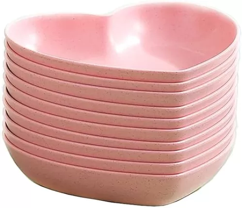 10pcs Heart Shaped Dinner Plates Dinnerware Dishes Set 6 Inch Food Plate Saucers Tray Fruits Snack Bowls BPA Free (Pink)