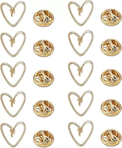 10Sets Gold Heart Shape Modesty Pins Hardware Brooch Pins Decorative Dainty Pins for Scarf, Bag, Dress, Lapel