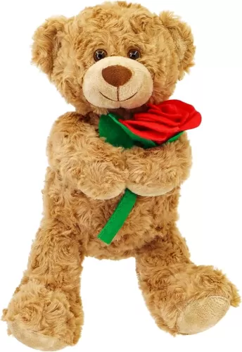 11.8 Inches Cute Soft Teddy Bear Plush Toy with Rose and Love Heart for Loved Ones, Mom, and Kids