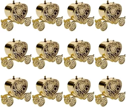 12-Pack Heart Shaped Candy Boxes Carriage Gift Box Wedding Party Favor Boxes for Baby Shower Party Wedding Favor - Gold