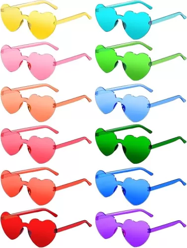 AGGKKY 12 Pairs Heart Shaped Sunglasses for Women Colorful Glasses Fun Trendy Transparent Heart Sunglasses Party Favor (Assorted Colors)
