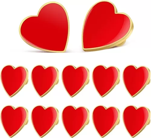 12 Pcs Heart Brooches Decorative Brooch Pins Collar Pins Love Heart Brooch Pin Valentines Day Party Favors Anniversary Women Costume Accessory