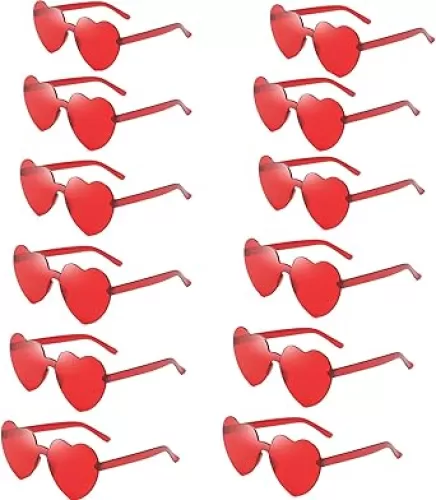 12 Pcs Heart Shaped Sunglasses for Women, Rimless Heart Sunglasses for Wedding Bachelorette Party