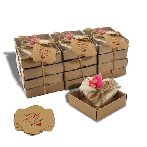 12 Set Baby Shower Favors for Guests, Handmade Scented Heart Soap Gifts for Baby Girl, Bulk Wedding Bridal Shower Favors, Party Decoration for Gender Reveal Souvenirs