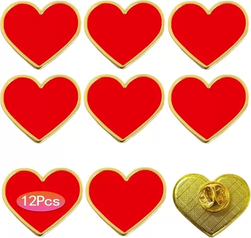 12Pcs Red Heart Pins Heart Love Lapel Pins Bulk Metal Heart Brooch Badge valentine pin Valentines Day Wedding Party Costume Accessory for Clothes Bags Hats Men Women