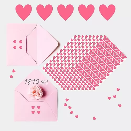 1810 PCS Pink Heart Shaped Stickers, Self-Adhesive Color-Code Stickers Love Decorative Labels Use for Valentine's Day, Holiday, Gifts, Wedding, Anniversary, Award Charts (0.5" Each, 10 Sheets)