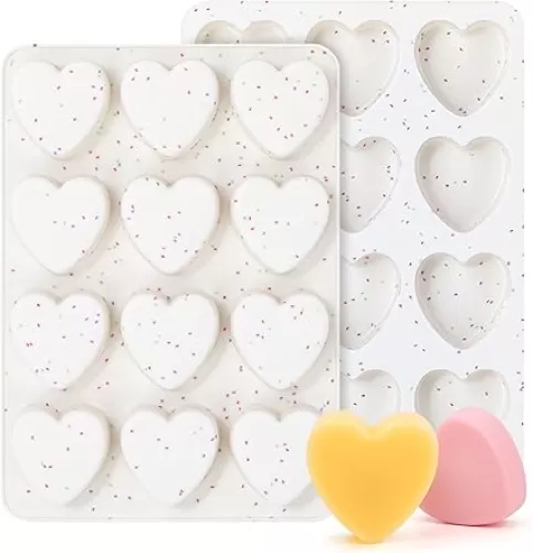 2 Inch Small Heart Shaped Silicone Molds for Chocolate, Candy, Cake, Soap (Set of 2, Cream)