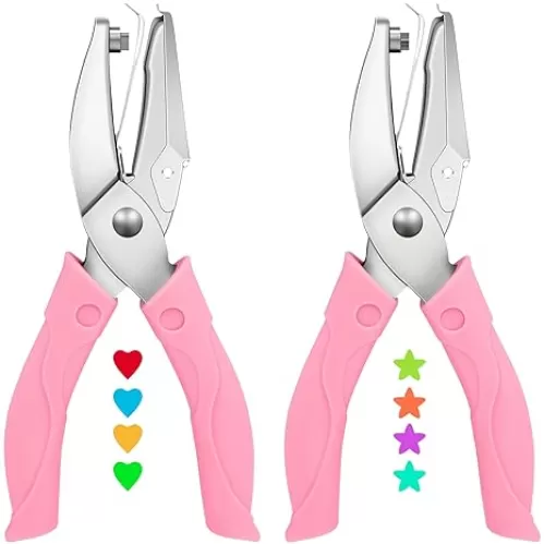2 Pack Handheld Hole Paper Punch Kit, Single Hole Punch, Heart and Star Hole Punch
