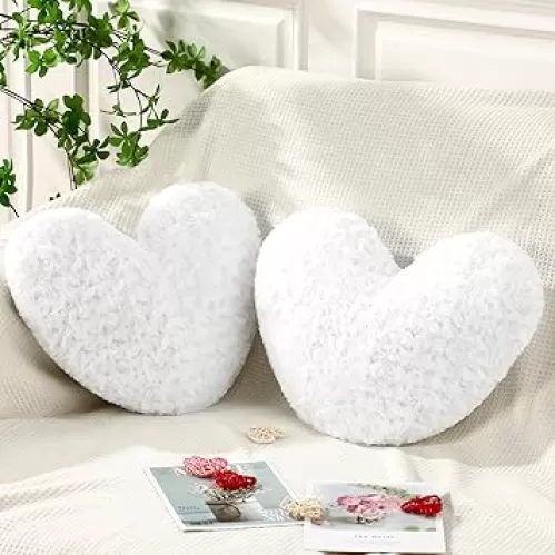 2 Pack Plush Heart Shaped Pillows Decorative Fluffy Heart Throw Cushion Stuffed Love Pillow for Couch Bed Sofa Decoration, 14. 96" x 11. 02"