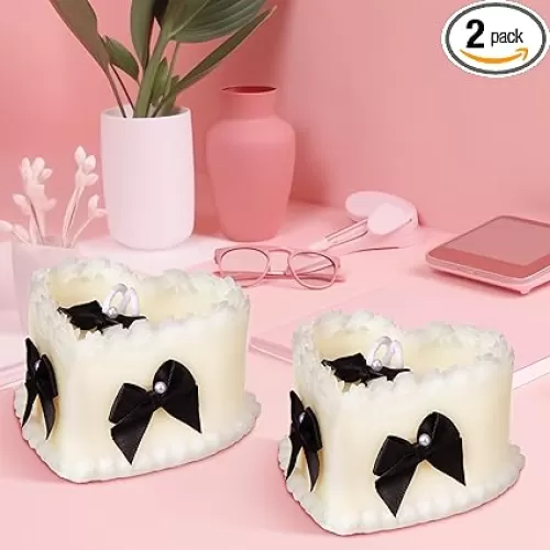 2 Pcs Black Bow Heart Candles Coquette Party Cute Supplies Bow Party Decorations Soy Wax Scented Candle Gift for Coquette Bachelorette Wedding Bridal Baby Shower Birthday Cake Supplies