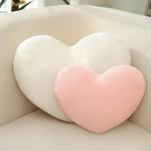 2 Pcs Heart Pillow Pink White Love Heart Shaped Throw Pillows Faux Rabbit Fluffy Heart Shaped Decorative Cushion for Girls Women Fit for Livingroom Bed Sofa Car Couch Wedding Anniversary