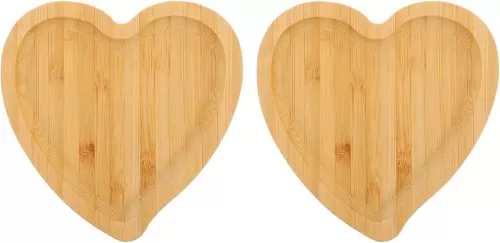 2 Pcs Heart Shaped Bamboo Wooden Serving Tray for Food, Fruit, Snacks - Eco-Friendly, Easy to Clean, Perfect for Hotel, Restaurant, Home, 5.19X5.11X0.62 Inch