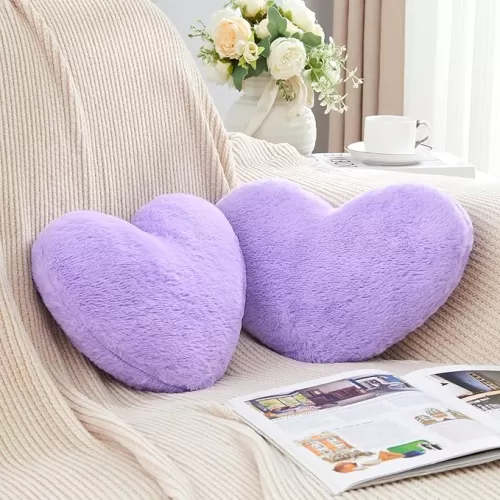 2 Pcs Purple Heart Pillow, Cute Heart Shaped Pillow Plush Heart Throw Pillow Set for Bed Livingroom Sofa Home Decor Girls Women Valentine (mini-12.9"x9.8")