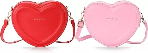 2 Pcs Valentine Crossbody Purse for Women Girls Small Crossbody Bag Heart Shaped Gift Phone Wallet Cute Holiday Handbags Ladies Shoulder Bag for Valentine Gift Red and Pink