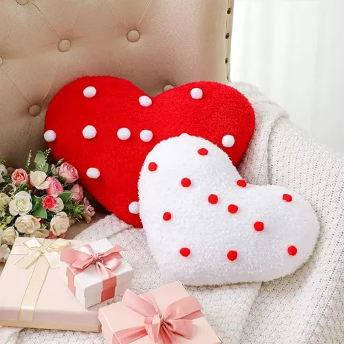 2 Pcs Valentines Heart Shaped Pillow Polka Dot Love Heart Throw Pillows Cardinal Cute Throw Decorative Soft for Couch Bed Sofa Women Valentine
