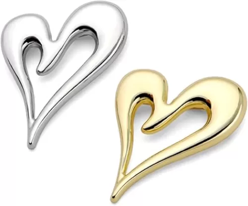 2 Pieces Brooch Pins Heart Gold Lapel Hijab Brooches for Women Fashion Jewelry (Gold+Silver)