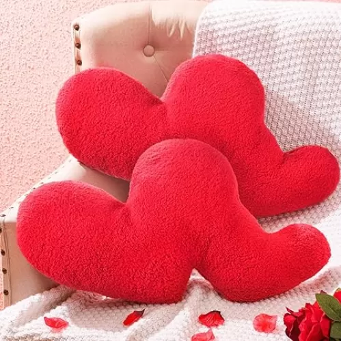 2 Pieces Valentine Heart Stuffed Pillows Double Large Size Cuddly Huggable Heart Pillow Decoration for Valentine Birthday Bedroom Sofa Couch Gift Supplies