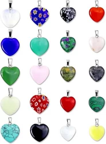 20 Pieces Heart Shaped Stone Pendants, Colorful Crystal Chakra Beads for DIY Necklace Jewelry Making, 2 Sizes
