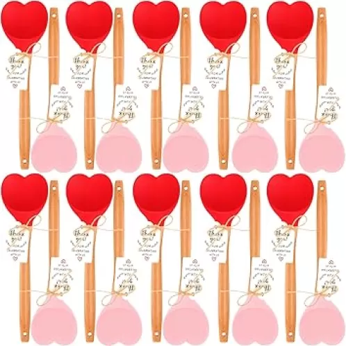 20 Sets Bridal Shower Gift for Guests Heart Shaped Silicone Spatula with Thank You Tag Pastry Kitchen Utensil Spoon Baking Supplies Wedding Favors for Bridal Shower Baby Party Gift