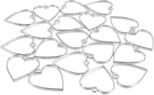 20Pcs blank resin pendants Heart Open Back Bezel Pendants Love Heart Frame Geometric Hollow Mold Pendants for Earring Necklace Jewelry Making Supplies geometric hollow trays Silver bezel pendant trays