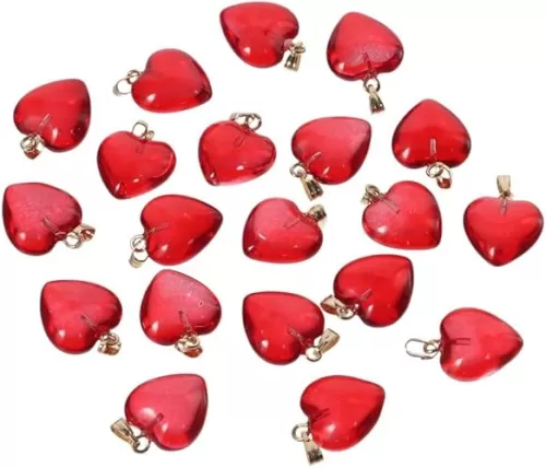 20Pcs Heart Crystal Glass Beads, 16mm Red Heart Shape Crystal Glass Charms for Jewelry Making, DIY Art Crafts