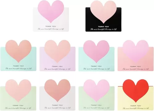 20PCS Heart Shaped Gift Cards Thank You Cards Notes Foldable Holiday Greeting Card Blank Inside for Small Business Coworkers Employees Students Teachers Family Friends New Year Valentine’s Day