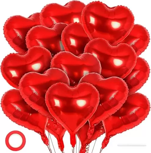 24 Pcs Red Heart Balloons, 18 inch Heart Shape Foil Balloons Love Balloons Valentine Balloons for Birthday Party Wedding Engagement Party Baby Shower Valentine Day Decorations (Red)