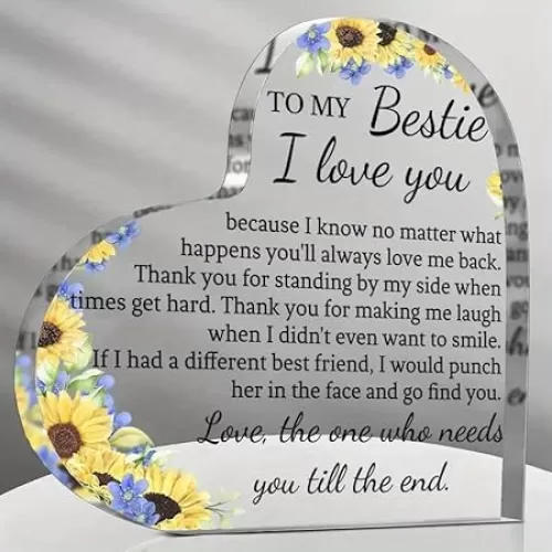2D Flat Heart-Shaped Sunflower Friendship Gift Acrylic Decor Ornament- Unique Token of Appreciation for Besties, Loved Ones, for Holidays & Birthdays