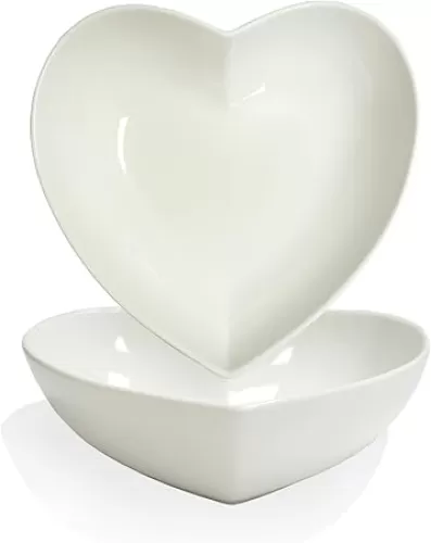 2pcs Porcelain Heart Shaped Plates Deep Salad Plates, 8 inch Large Heart Bowls for Serving Dessert/Appetizer/Fruit, 32 oz/pc
