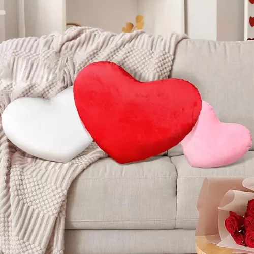 3 Pcs Heart Shaped Pillows Soft Heart Throw Pillows Fluffy Decorative Plush Cushion for Wedding Valentines Decor Friends Gift Living Bed Dining Room Office Sofa Cars Chairs(Red White Pink)