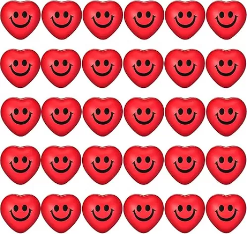 30 Pieces Heart Stress Relief Balls, Smile Funny Face Mini Foam Balls for School Carnival Reward, Valentine Party Gift Bag Fillers(Red)