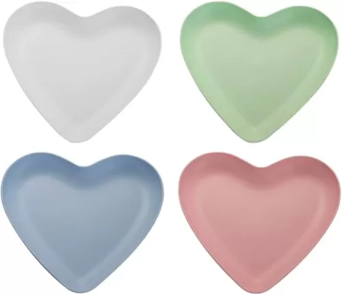 4 Pack Heart Shaped Dinner Plates Wheat Straw Unbreakable Plates for Snacks Salad Candy Appetizers and Steak - Ideal for Party Picnic Camping Bbq 8.46 X 7.87 X 1.18 Inches