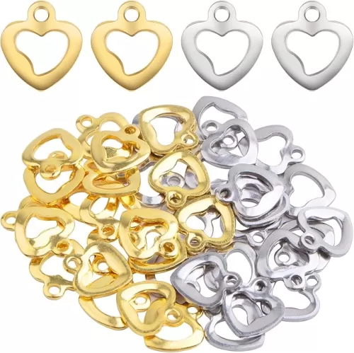 40pcs Hollow Heart Shape Pendant Charms Stainless Steel Tiny Love Charms Craft Supplies for DIY Necklace Bracelet Keychains Jewelry Making Findings, 2 Colors