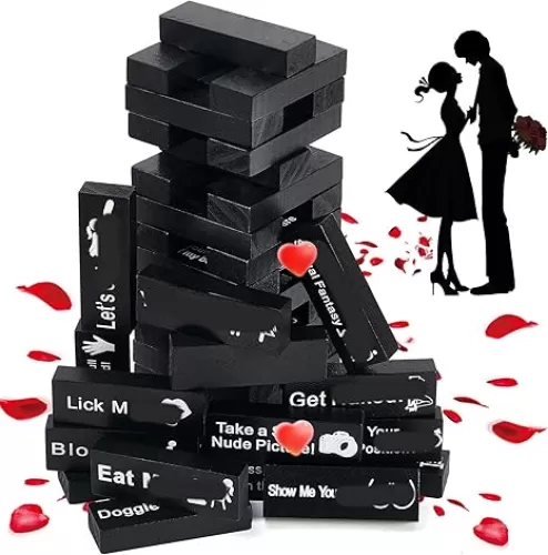 48 Blocks Adult Drink Games, Lust Tower Couples Game for Adults Super Naughty Block Tower Tumbling Wooden Tower Stacking Block for Couples Date Night Ideas for Valentine Lover Drunking Games