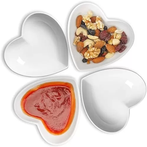 4pcs Dessert Bowl Heart-shaped Bowl Condiment Dishes Multipurpose Porcelain Sauce Dish Seasoning for Serving Condiments, Appetizers, Dessert
