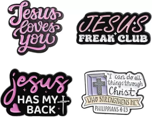 4PCS I Can Do All Things Through Christ, Christian Pins, Jesus Loves You Enamel Brooch Lapel Pin, Religious Belief Jesus Pin for Backpacks Hat Decoration, Religious Gift