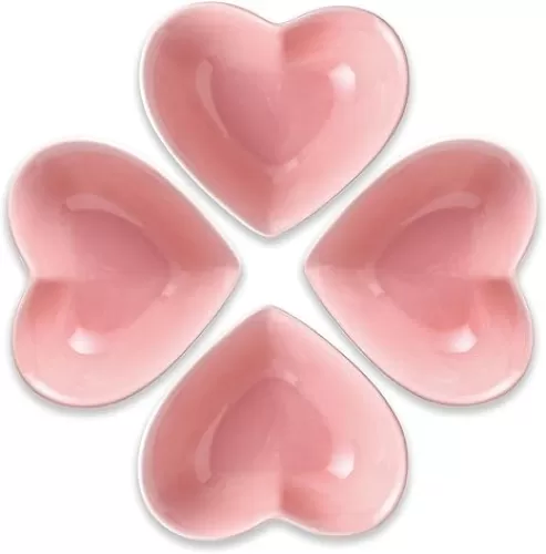 4pcs Porcelain Heart Shaped Bowl, Cereal Bowls Salad Bowl Fruit Bowl for Serving Dishwasher & Microwave Safe for Soup, Breakfast, Oatmeal, Rice, Pasta, Salad (Pink)
