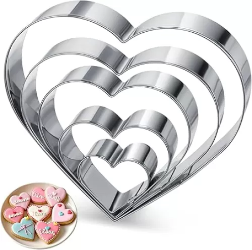 5 PCS Heart Cookie Cutter Set, Large/Small/Mini Heart Shaped Cookie Cutter Stainless Steel, Love Shaped Cookie Molds Fondant Biscuit Cutters for Kids Holiday Birthday Party Valentine Day Gift