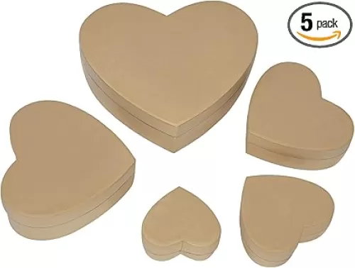 5 Pcs Heart Shaped Boxes for Flowers, Kraft Paper Mache Boxes in Various Sizes, Heart Paper Box with Lid, Brown Kraft Paper Gift Box for DIY Crafting, Gift Packaging, Candy Storage, Holiday Decoration
