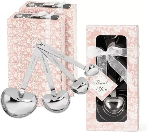 50 Packs Heart Shaped Measuring Spoons, Wedding Favors For Guests, Baby Shower Favors For Guests Bridal Shower Party Or Wedding Favors Decorations With Individual Gift Boxes (PINK)