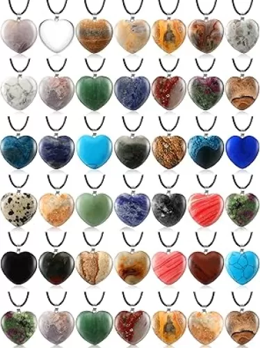 50 Pieces Heart Shaped Stone Pendants Charms Stone Necklaces Beads with Faux Leather Cord for Jewelry Crafts Making Supplies