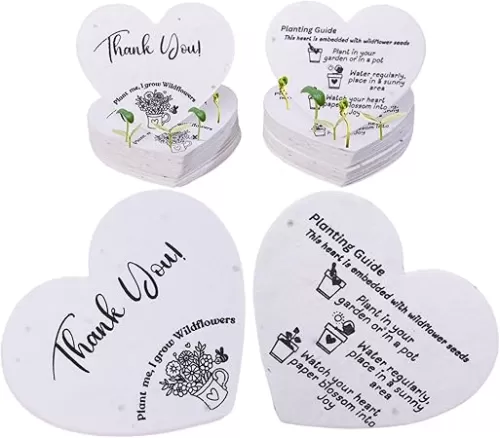 50 Plantable Seed Paper Hearts - Thank You Cards 2.5in x 2in | Handmade Seed Paper Embedded with Wildflower Seeds | Party Favors | Wedding Favor | Small Business Thank You Cards