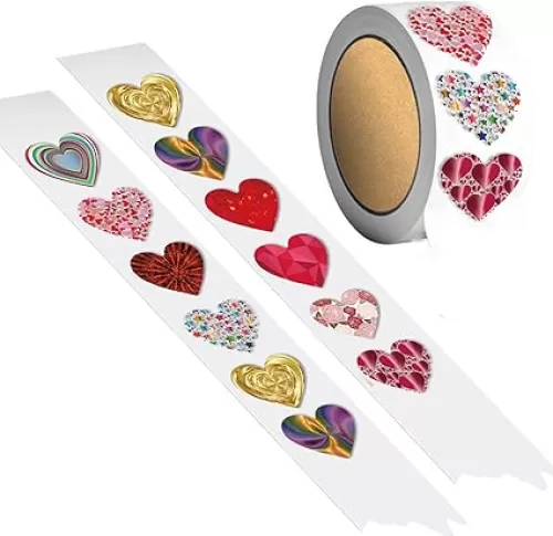 500PCS Valentine's Day Love Stickers with red Glowing Heart-Shaped Gift Decoration Stickers, Label Rolls, Envelope Cutting and DIY Crafts, Holiday Wedding Party Decoration Supplies