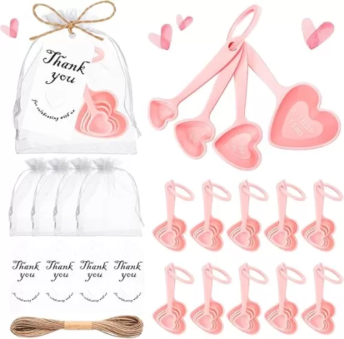 50PCS Heart Shaped Measuring Spoons Plastic Measuring Spoons Party Favors for Bridal Shower Wedding Anniversary Baby Shower Decoration Gifts Individual Souvenirs