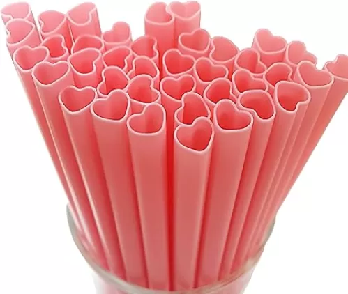 50pcs Heart Shaped Pink Straws Disposable Drinking Cute Straw Individually Wrapped Pink Plastic Straw Galentines Day, Cocktail, Birthday Party, Bridal Shower, Wedding Decorations