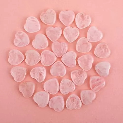 50Pcs Heart Stones Bulk Rose Quartz Heart Crystals, 0.8 Inch Mini Healing Stones Rocks Heart Shaped Natural Polished Worry Stones for Wedding Mother's Day Gift Women Balancing Meditation Reiki