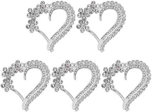 5Pcs Pssopp Heart Brooch for Women, Love Heart Brooch Pin Wedding Party Clothes Accessories Love Peach Heart Shaped Rhinestone Brooch(Silver Three Flower Love Heart)